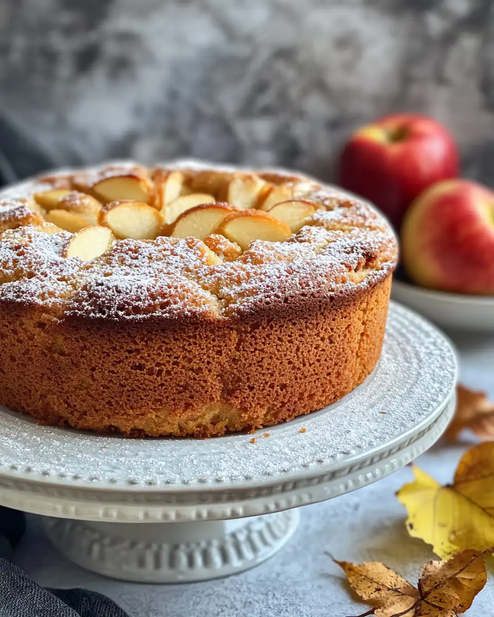 Glazed apple cider cake sliced and ready to serve