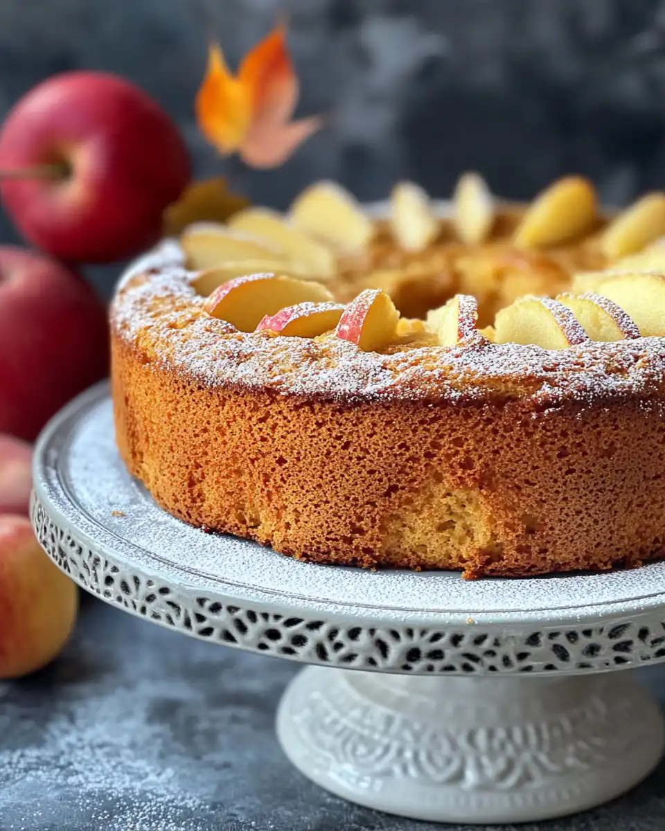 Freshly baked apple cider cake cooling on a rack