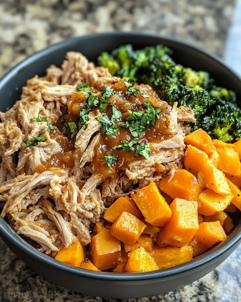 Ingredients laid out for apple cider pulled pork with spices and sweet potatoes
