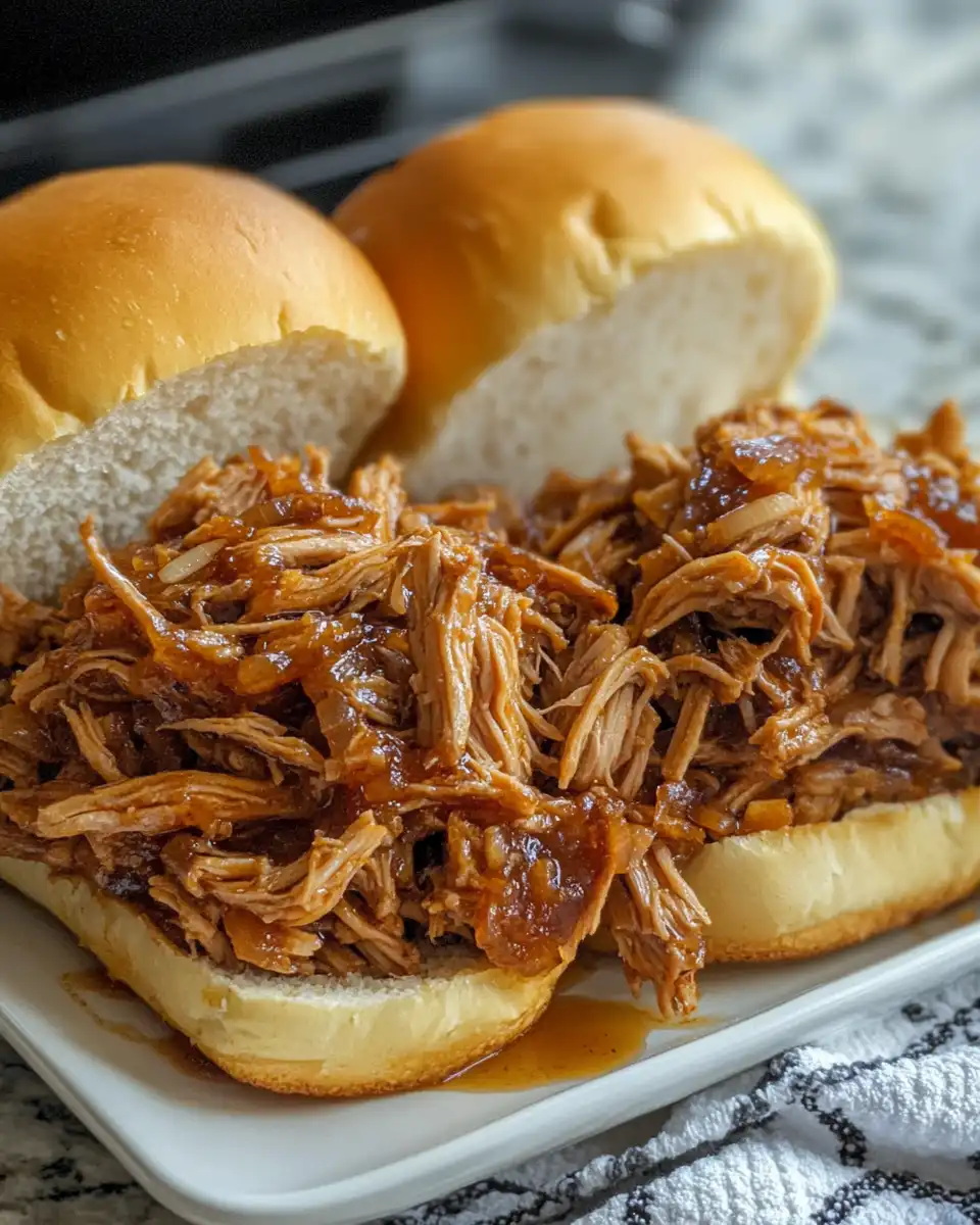 Plated pulled pork shredded and served warm on a plate