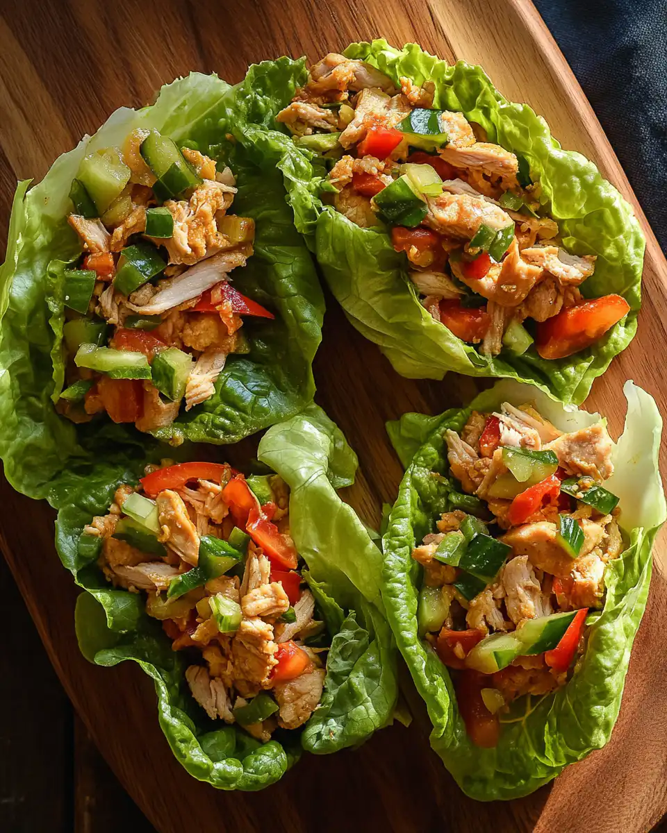 Close-up of the final Asian chicken lettuce wrap ready to eat
