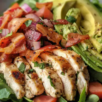 Bacon Avocado Chicken Salad taken with iphone 15 pro max --iw 2 --ar 4:5 --v 6.1 --raw