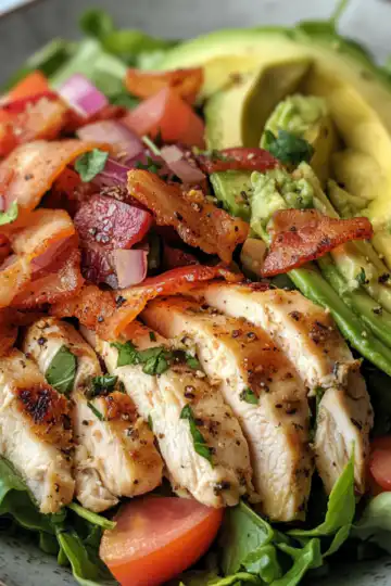 Bacon Avocado Chicken Salad taken with iphone 15 pro max --iw 2 --ar 4:5 --v 6.1 --raw