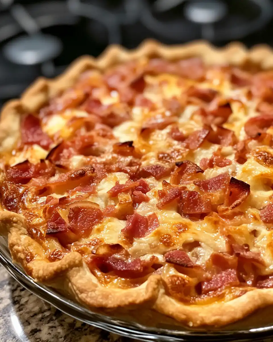 Ingredients for bacon onion tomato pie arranged neatly