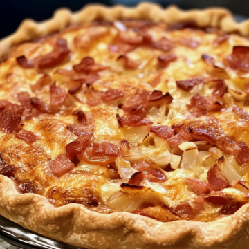 Bacon Onion Tomato Pie taken with iphone 15 pro max --iw 2 --ar 4:5 --v 6.1 --raw