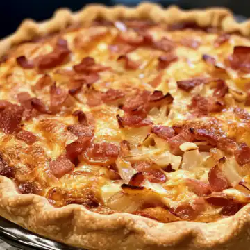 Bacon Onion Tomato Pie taken with iphone 15 pro max --iw 2 --ar 4:5 --v 6.1 --raw