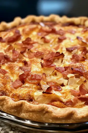 Bacon Onion Tomato Pie taken with iphone 15 pro max --iw 2 --ar 4:5 --v 6.1 --raw
