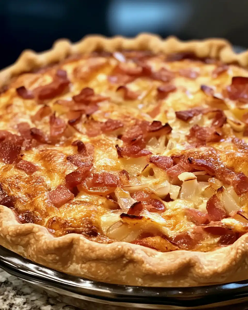 Freshly prepared bacon onion tomato pie in pressure cooker