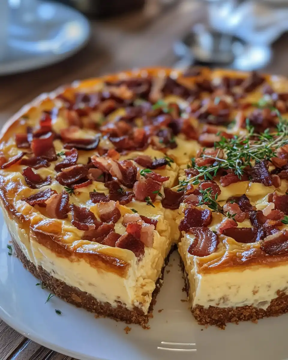 Slice of ham and Swiss cheesecake plated ready to eat