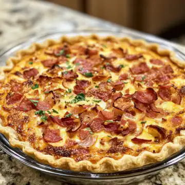 Bacon, Tomato, And Onion Cheesy Pie taken with iphone 15 pro max --iw 2 --ar 4:5 --v 6.1 --raw