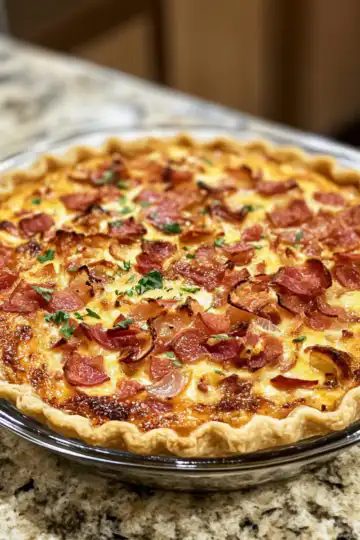 Bacon, Tomato, And Onion Cheesy Pie taken with iphone 15 pro max --iw 2 --ar 4:5 --v 6.1 --raw