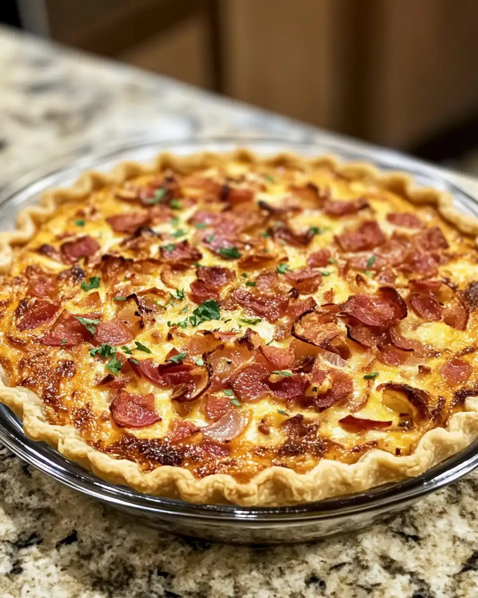 Fresh bacon, tomato, and onion cheesy pie before baking