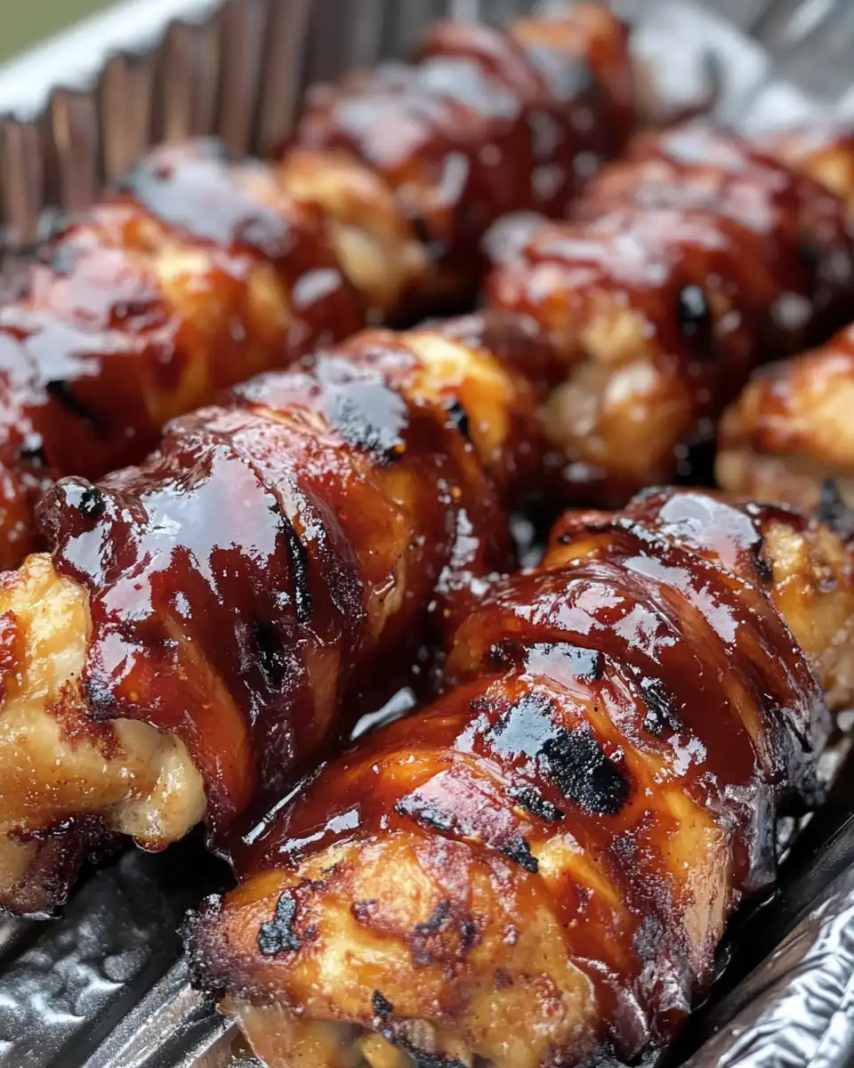Finished bacon wrapped barbecue chicken tenders served warm on plate