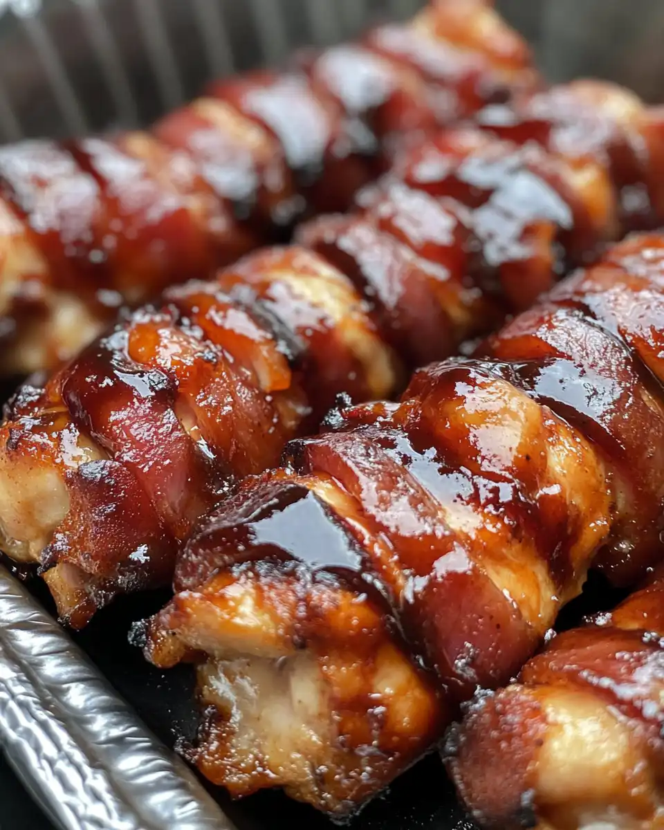 Smoky bacon wrapped barbecue chicken tenders in pressure cooker
