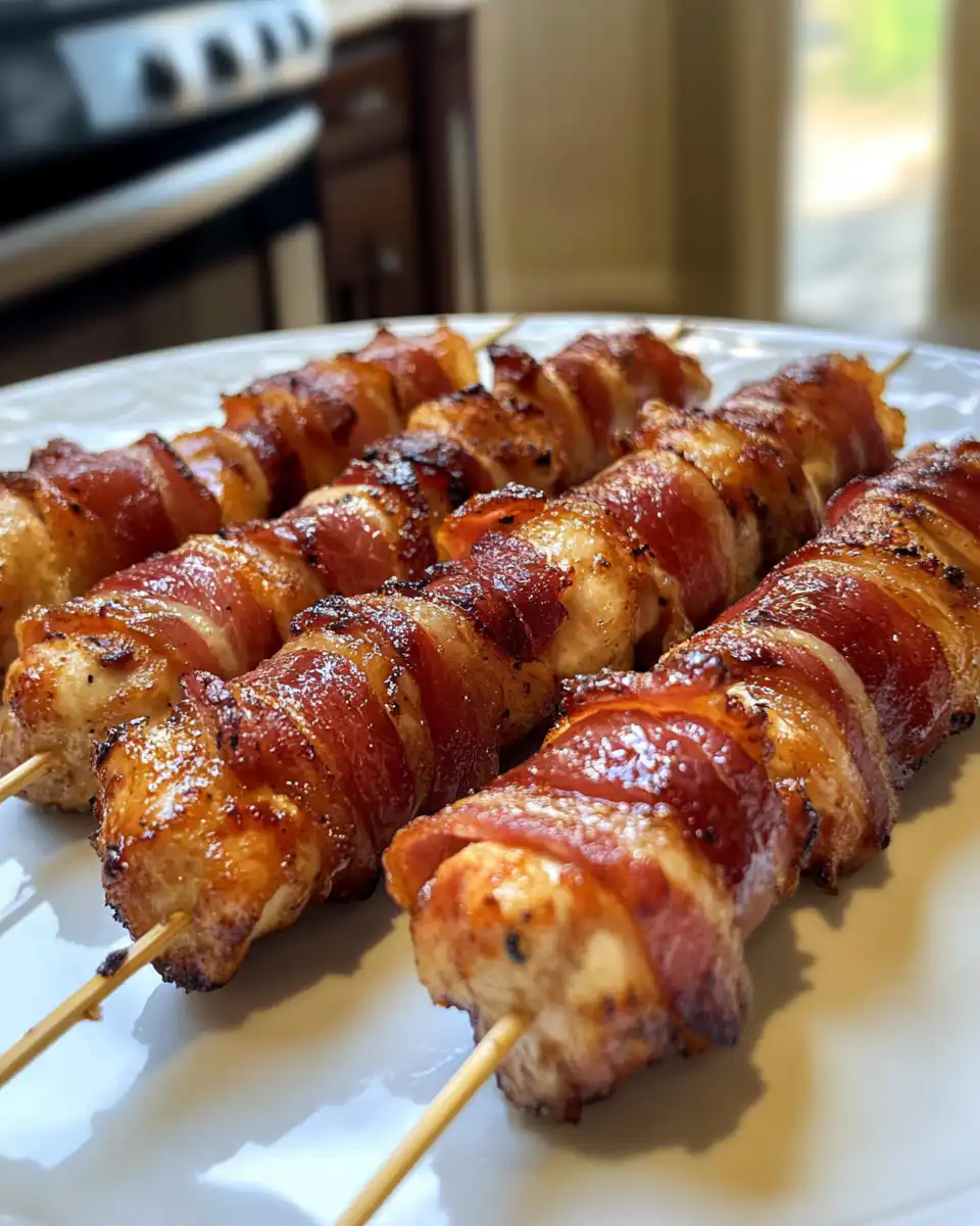 Juicy bacon wrapped chicken bites ready to eat