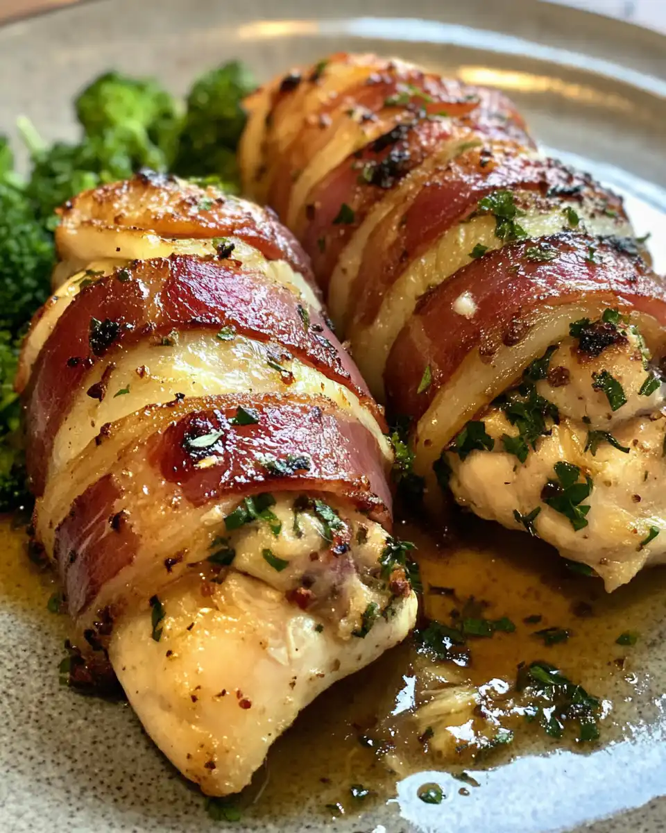 Bacon wrapped stuffed chicken breast fresh from the cooker