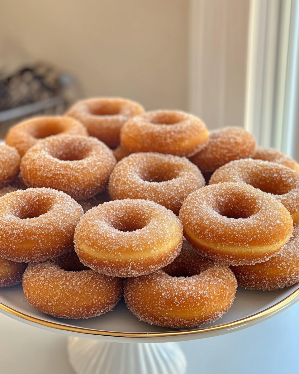 Freshly baked apple cider donuts in a warm kitchen setting