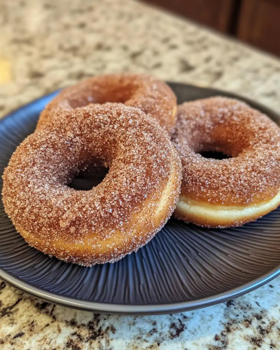 Close-up of baked cinnamon crunch apple cider doughnuts