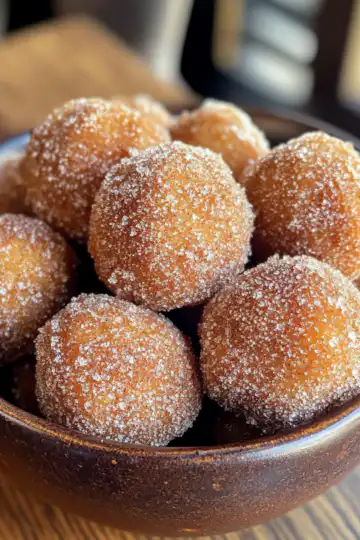 Baked Cinnamon Sugar Apple Cider Doughnut Holes taken with iphone 15 pro max --iw 2 --ar 4:5 --v 6.1 --raw
