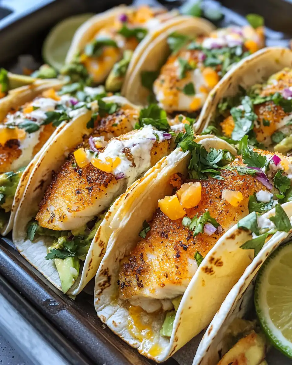 Baked fish tacos with avocado freshly prepared