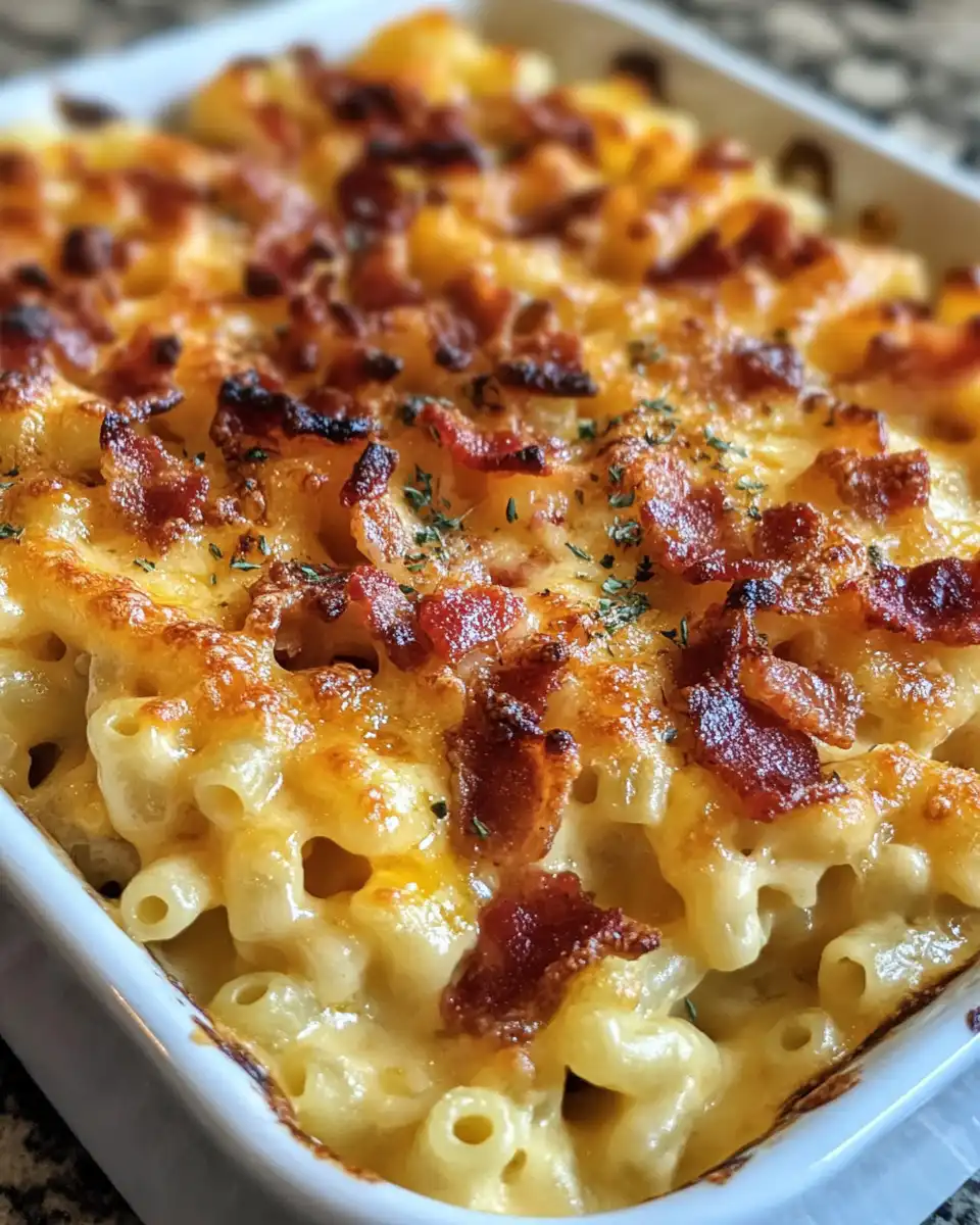 Ingredients for baked mac and cheese with bacon including cheese, macaroni, and spices