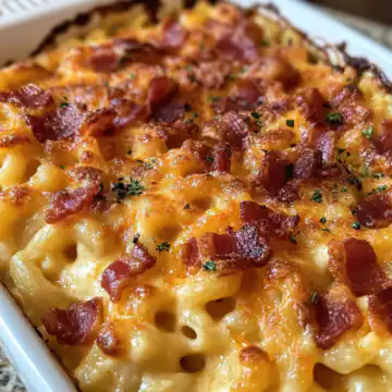 Baked Mac And Cheese With Bacon taken with iphone 15 pro max --iw 2 --ar 4:5 --v 6.1 --raw