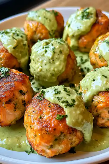 baked salmon meatballs avocado sauce taken with iphone 15 pro max --iw 2 --ar 4:5 --v 6.1 --raw