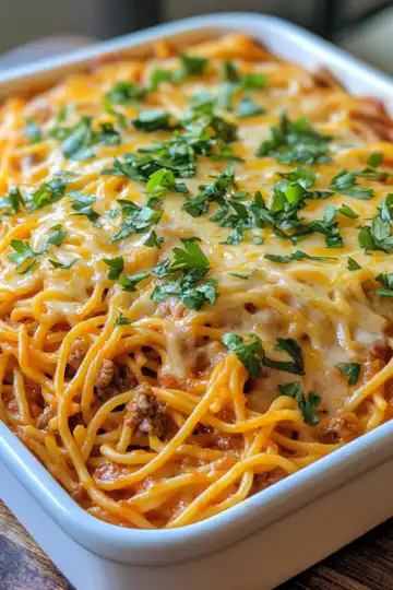 Baked Taco Spaghetti taken with iphone 15 pro max --iw 2 --ar 4:5 --v 6.1 --raw