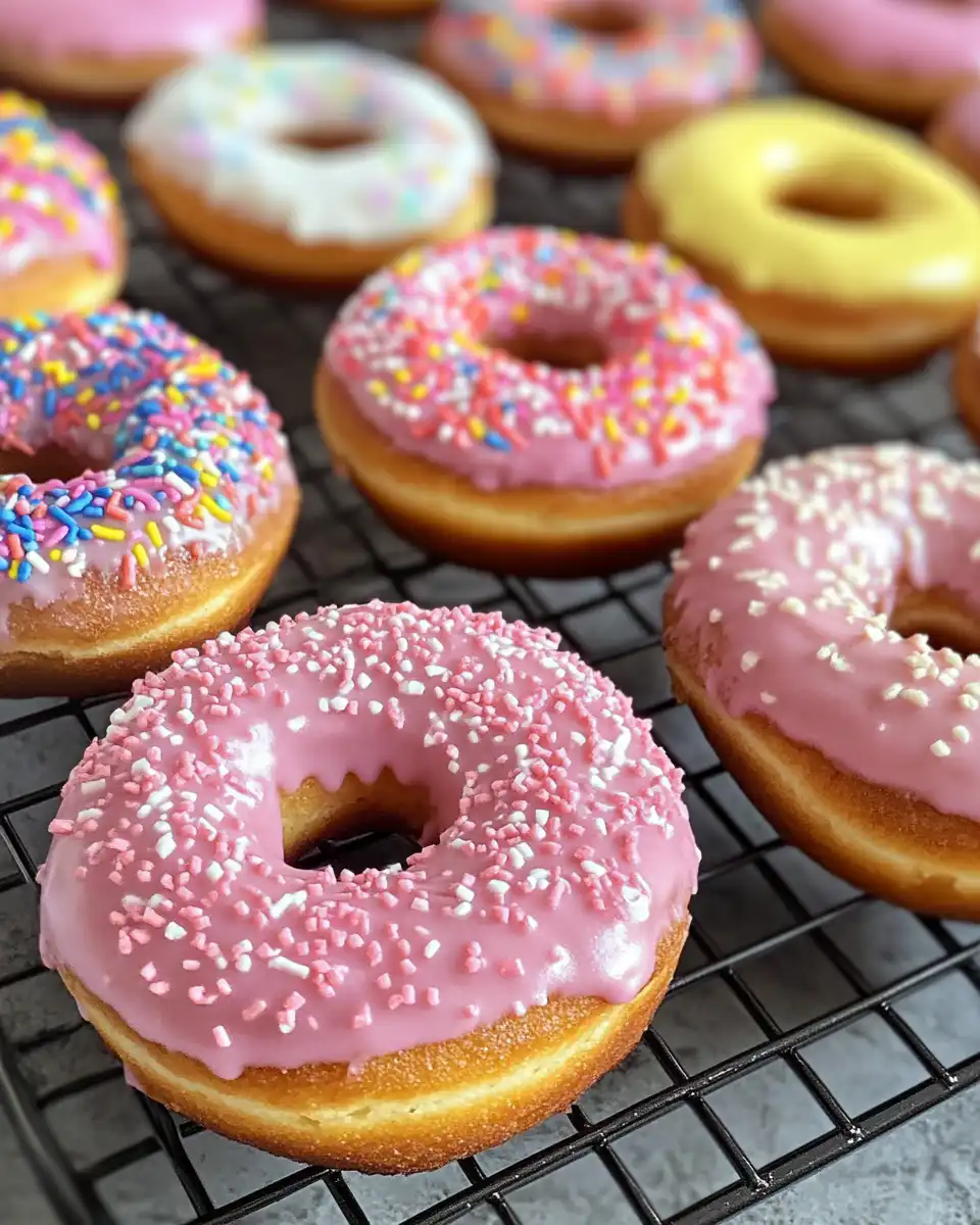 Golden finished vegan baked doughnuts ready to serve