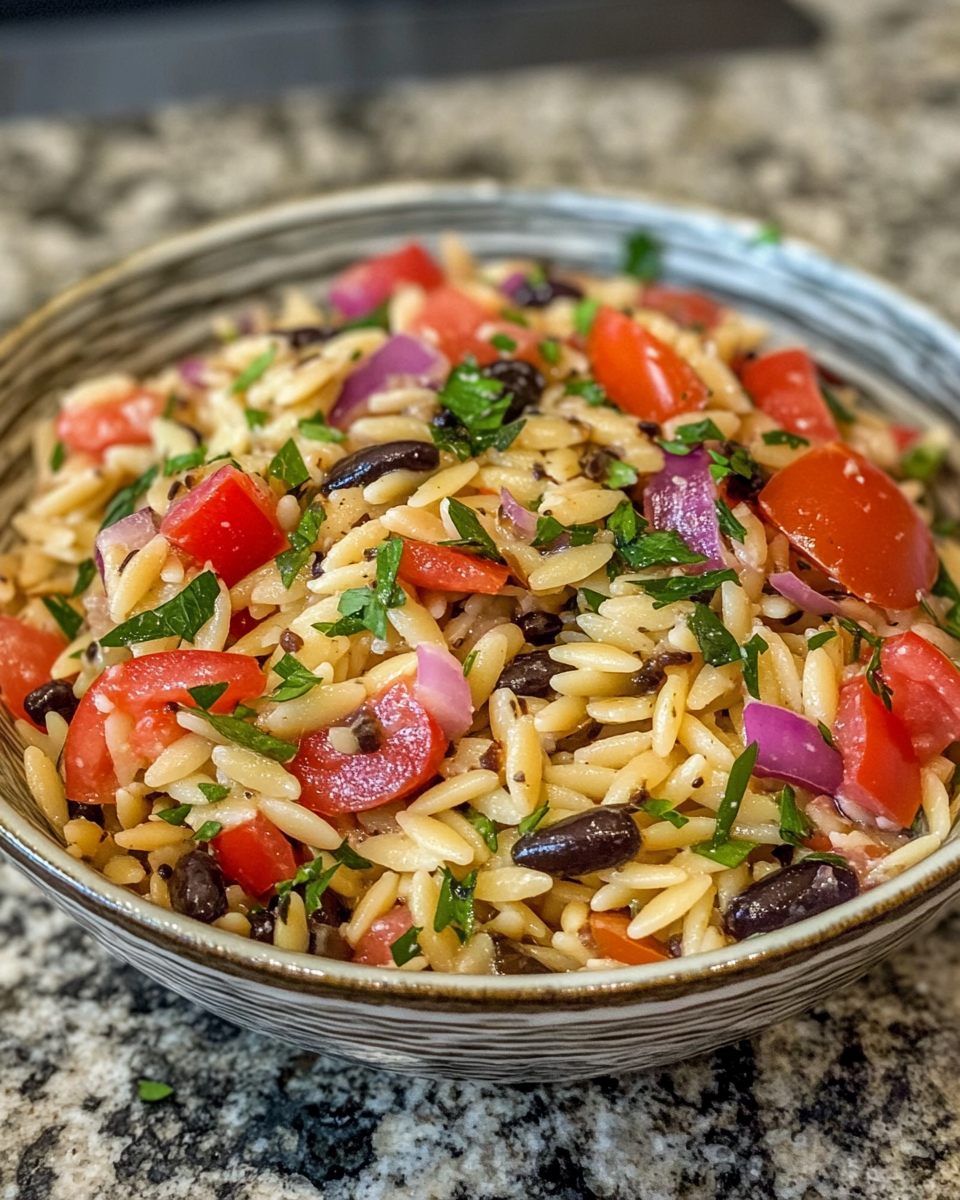 Ingredients for balsamic orzo salad including olive oil, balsamic vinegar, and fresh spinach