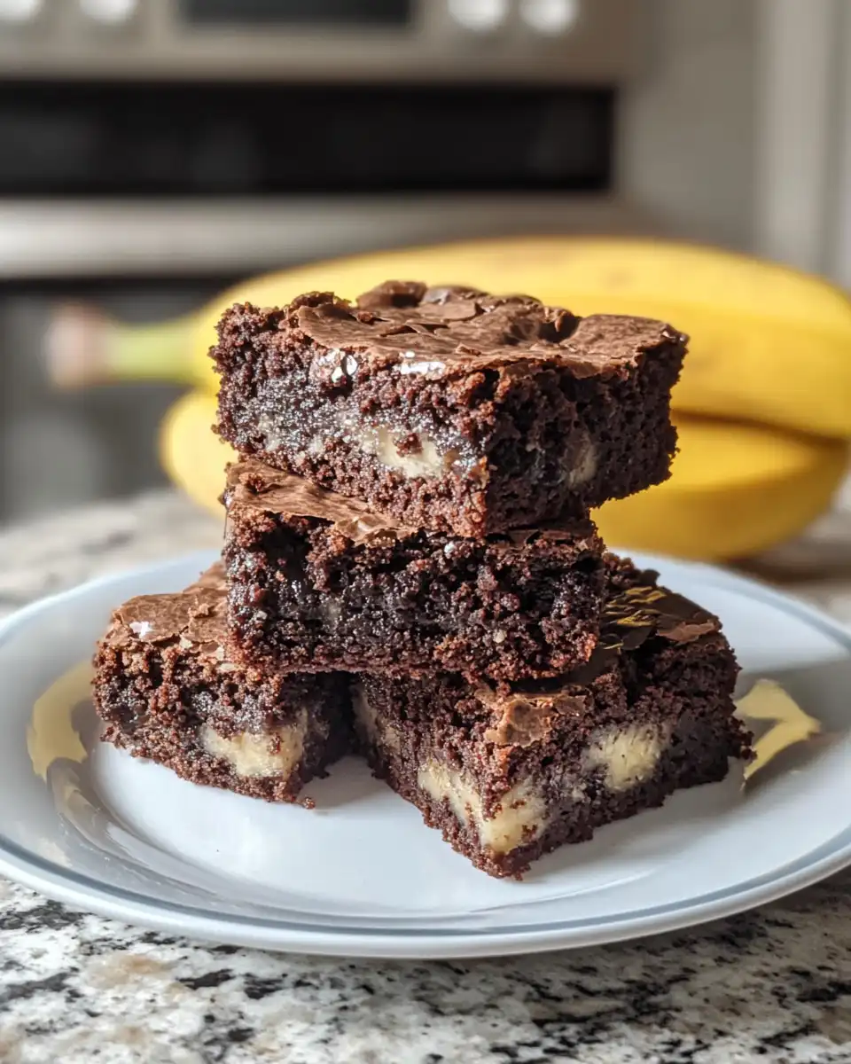 Ingredients for banana bread brownies including bananas, sugar, butter