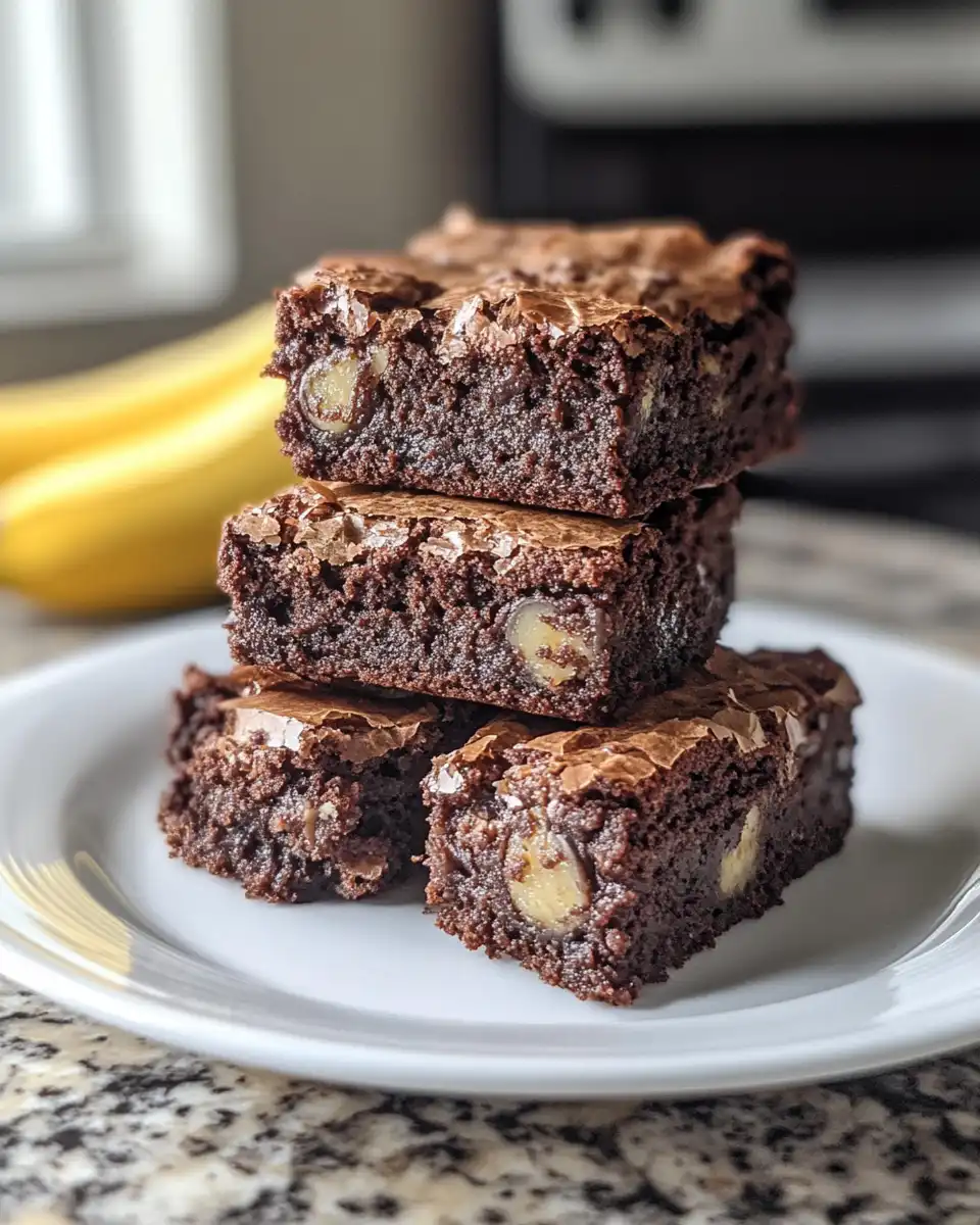 Finished banana bread brownies served on plate with icing