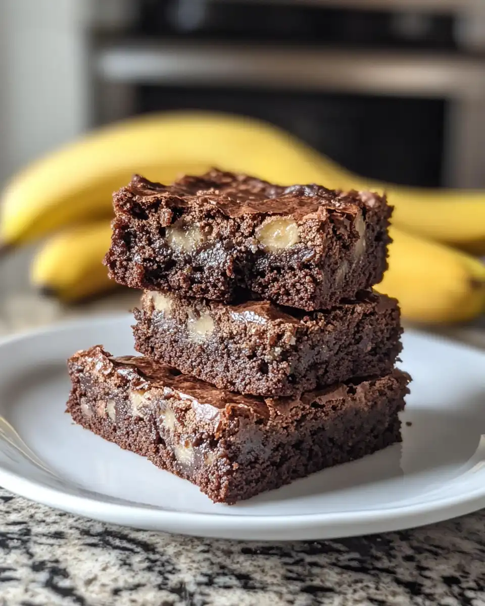 Freshly baked banana bread brownies in pan