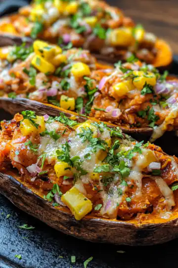 Bbq Chicken Elote Stuffed Sweet Potatoes taken with iphone 15 pro max --iw 2 --ar 4:5 --v 6.1 --raw
