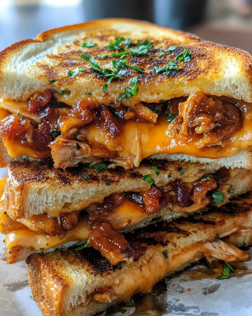 Ingredients for BBQ chicken grilled cheese sandwich laid out on counter