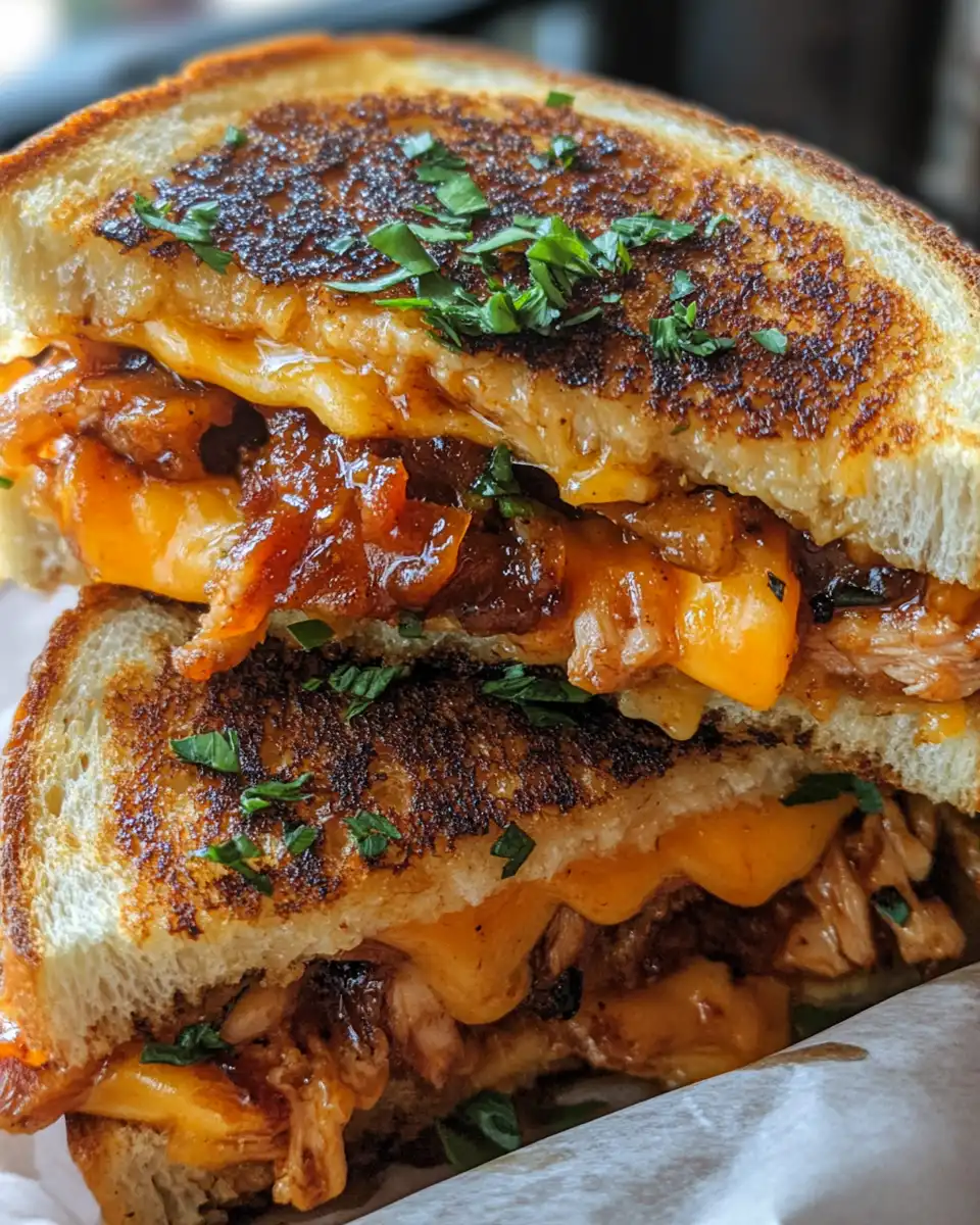 Pressure cooker releasing steam as BBQ chicken grilled cheese cooks