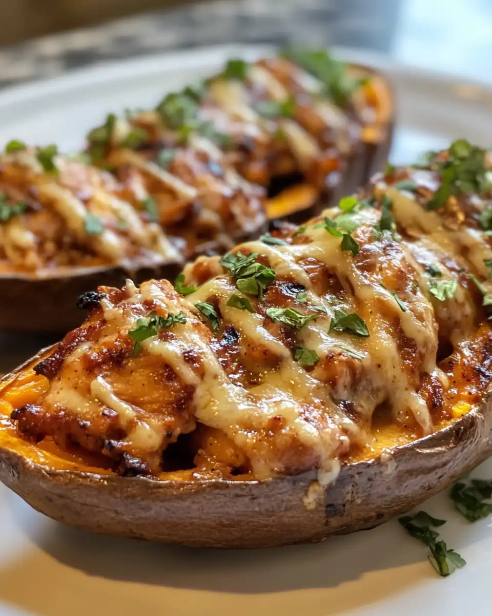 Ingredients for BBQ chicken stuffed sweet potatoes including BBQ sauce and sweet potatoes