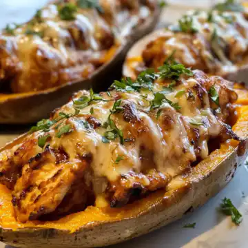 Bbq Chicken Stuffed Sweet Potatoes taken with iphone 15 pro max --iw 2 --ar 4:5 --v 6.1 --raw