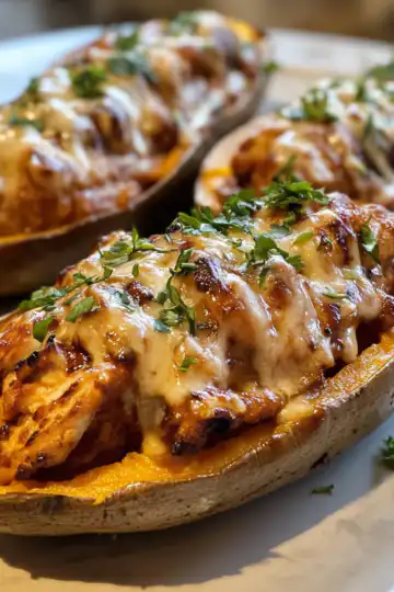 Bbq Chicken Stuffed Sweet Potatoes taken with iphone 15 pro max --iw 2 --ar 4:5 --v 6.1 --raw