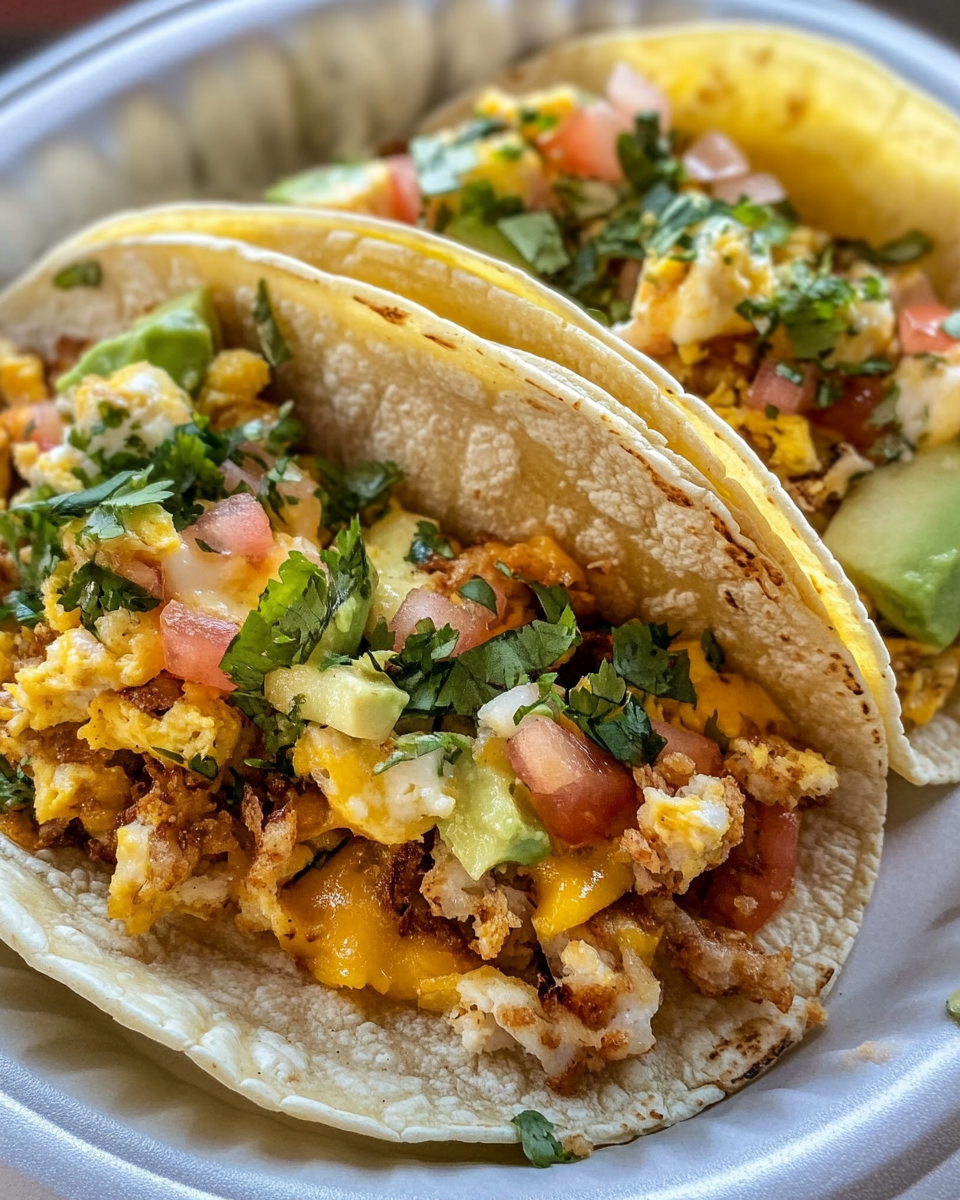 Ingredients for breakfast tacos laid out on a kitchen counter including eggs, chorizo, tortillas