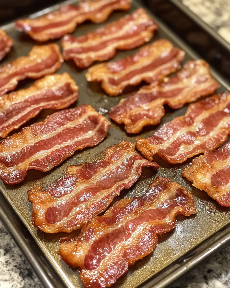 Ingredients for oven baked bacon on foil lined baking sheet