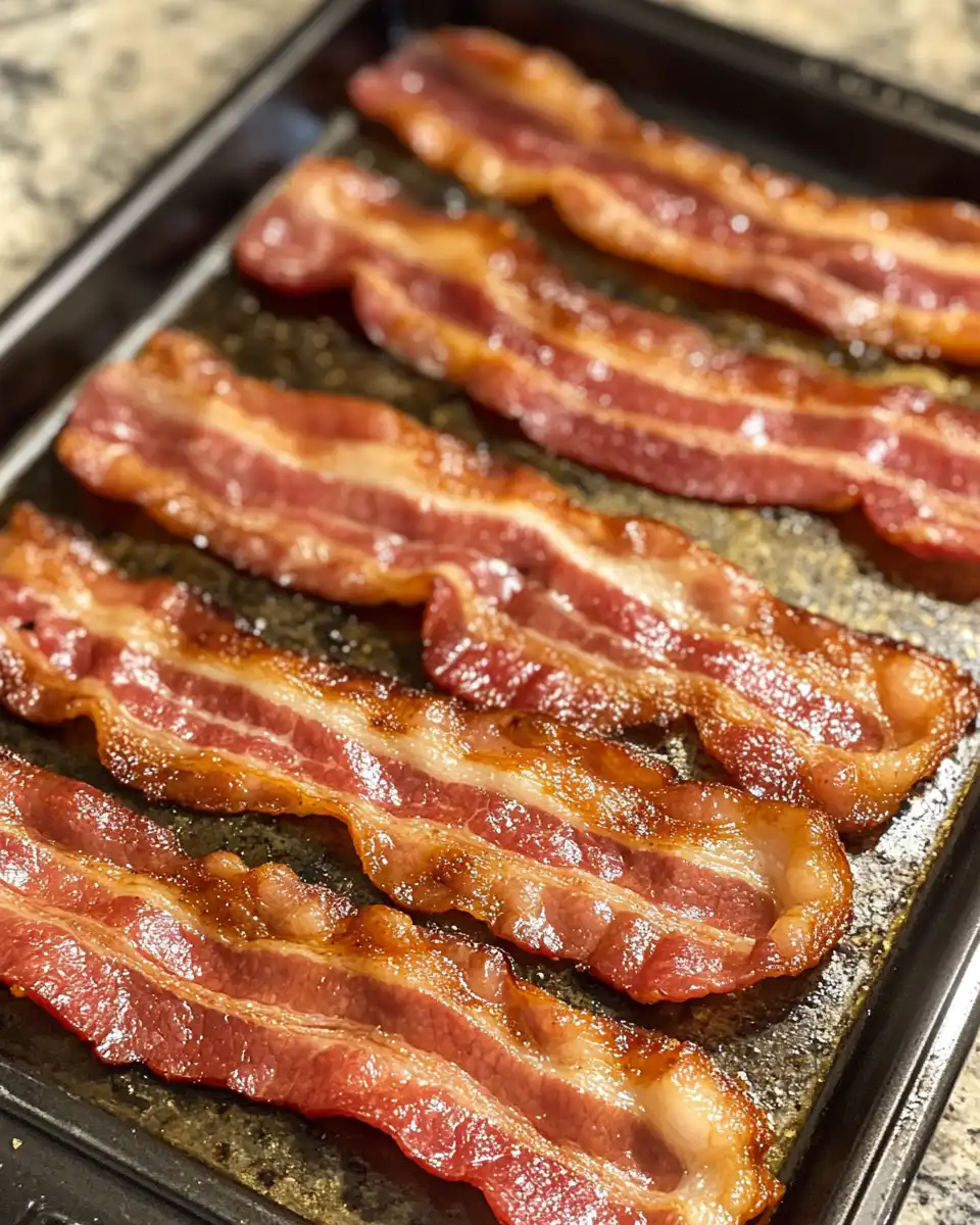 Crispy oven baked bacon slices resting on paper towels