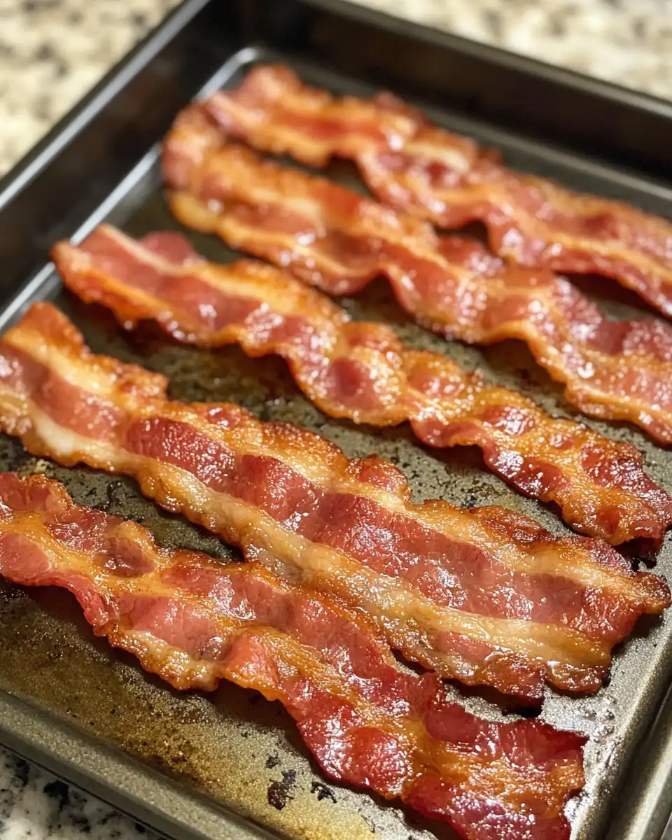 Golden crispy oven baked bacon on wire rack