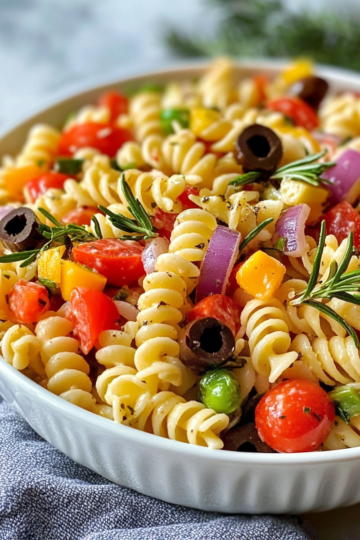 Best Pasta Salad Recipe taken with iphone 15 pro max --iw 2 --ar 4:5 --v 6.1 --raw