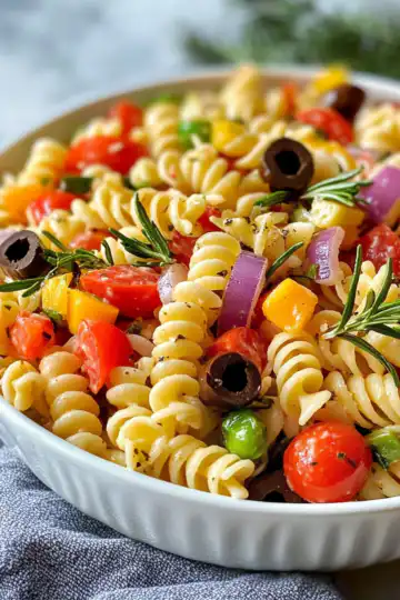 Best Pasta Salad Recipe taken with iphone 15 pro max --iw 2 --ar 4:5 --v 6.1 --raw