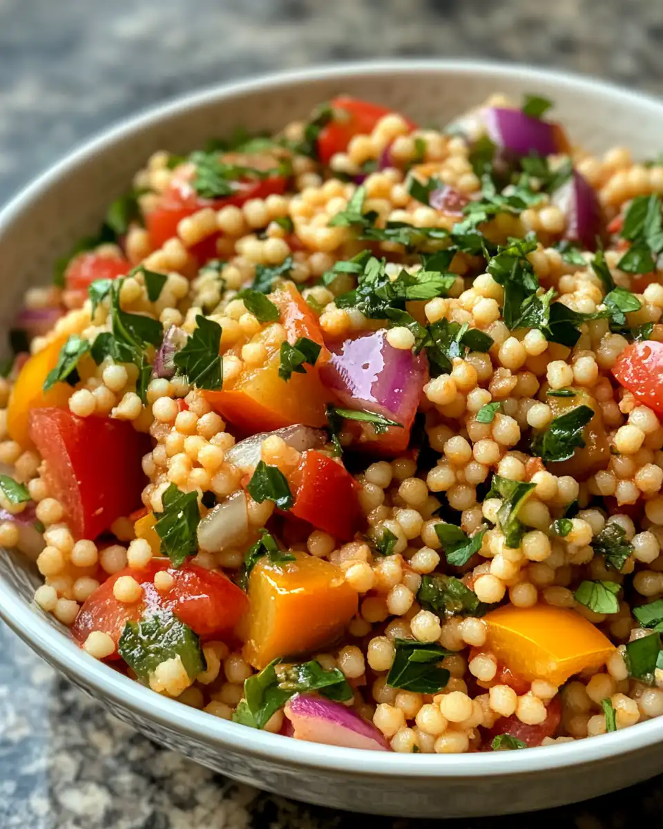 Fluffy couscous soaking in warm broth in pressure cooker