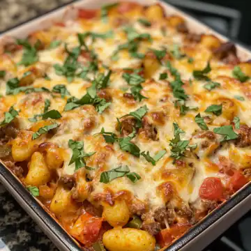 Best Taco Gnocchi Bake taken with iphone 15 pro max --iw 2 --ar 4:5 --v 6.1 --raw