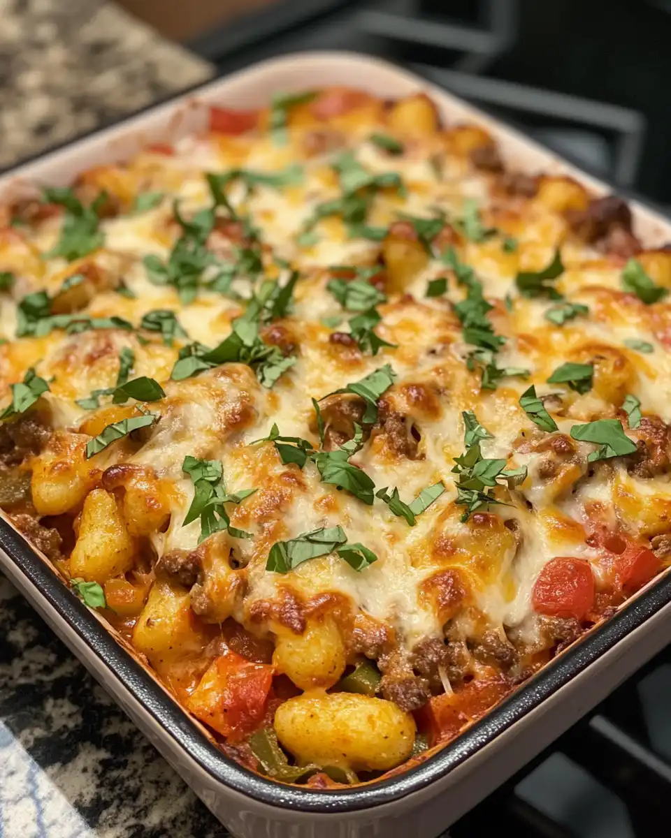 Pressure cooker steaming taco gnocchi bake to lock in aroma and flavor