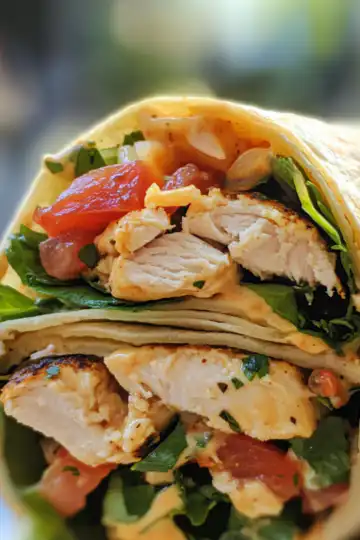 Best Tuscan Chicken Wrap taken with iphone 15 pro max --iw 2 --ar 4:5 --v 6.1 --raw