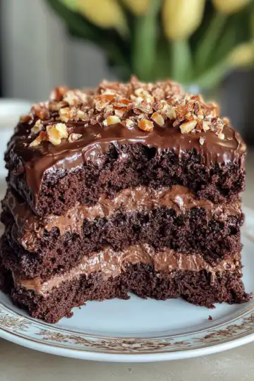 Best Vegan German Chocolate Cake taken with iphone 15 pro max --iw 2 --ar 4:5 --v 6.1 --raw